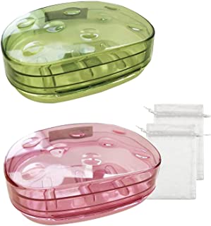 TOPSKY 2-Pack Soap Dish with Drain, Soap Holder, Soap Saver, Easy Cleaning,  Dry, Stop Mushy Soap (Pink)